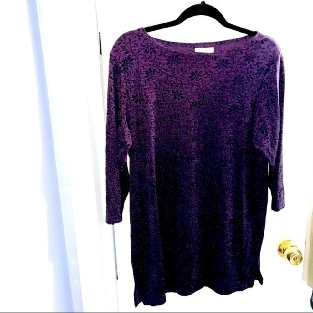 CHRISTIE & JILL DEEP PURPLE & BLACK FLORAL PRINT TUNIC